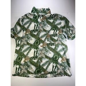 Stitch Hawaiian Button Down Shirt Mens XL Green Tropical Pineapple Aloha Camp